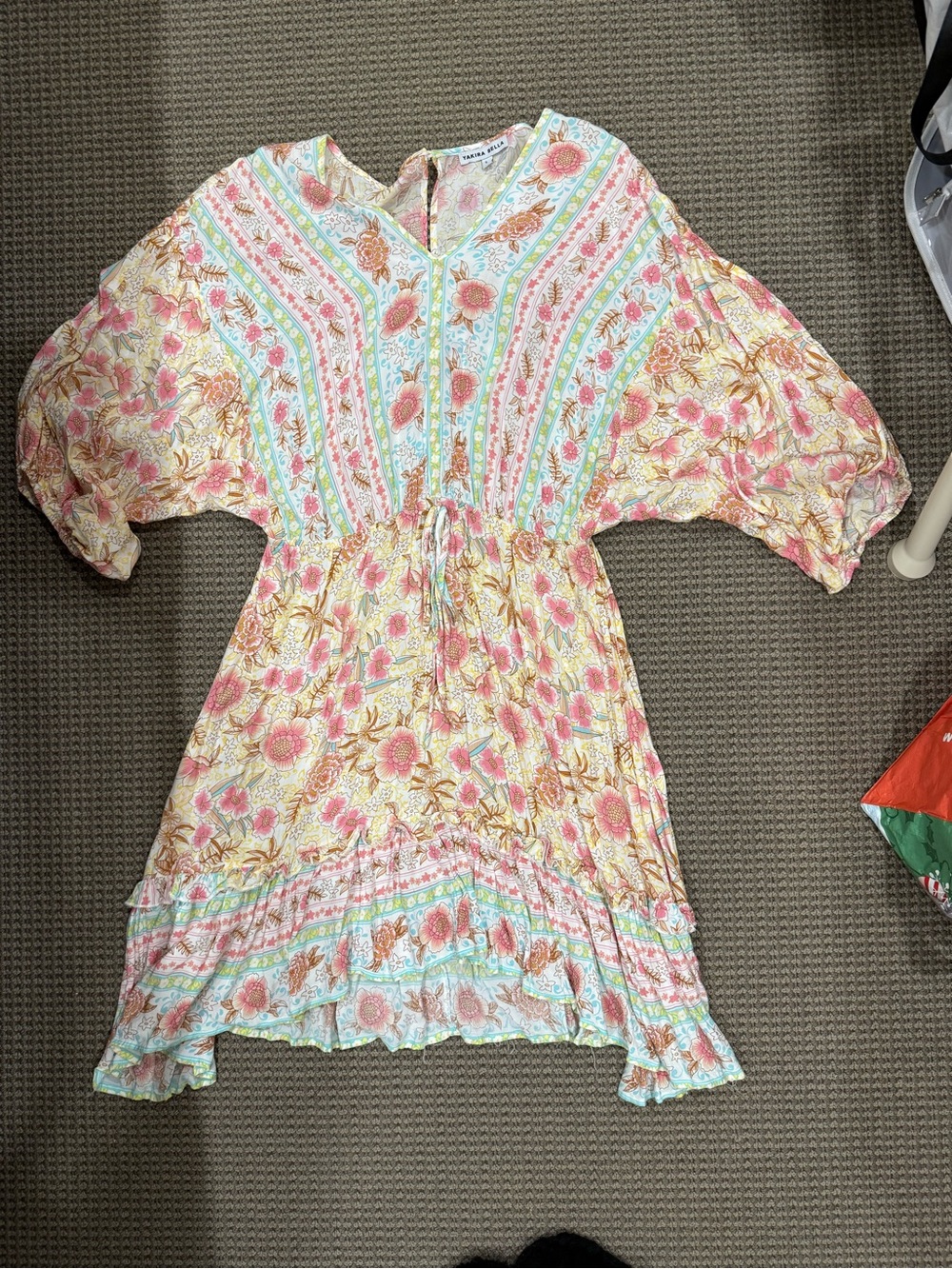Boho Floral Tie-Waist Dress Top - Pink & Cream